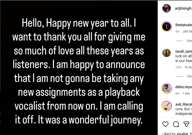 Arijit Singh Retires From Playback Singing