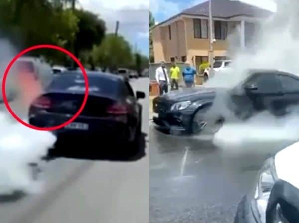 Saved by a whisker: Man runs out of Mercedes Benz car before it bursts into flames