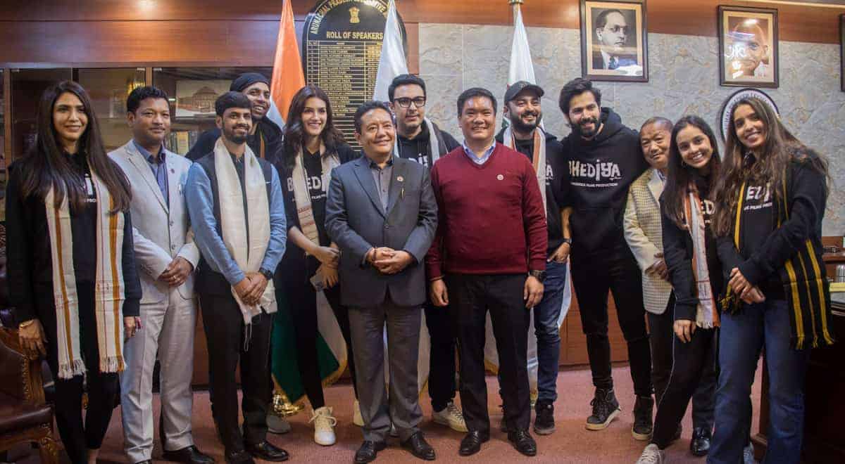 Crew "Bhediya" along with actors Varun Dhawan and Kriti Sanon in Arunachal Pradesh for film shoot