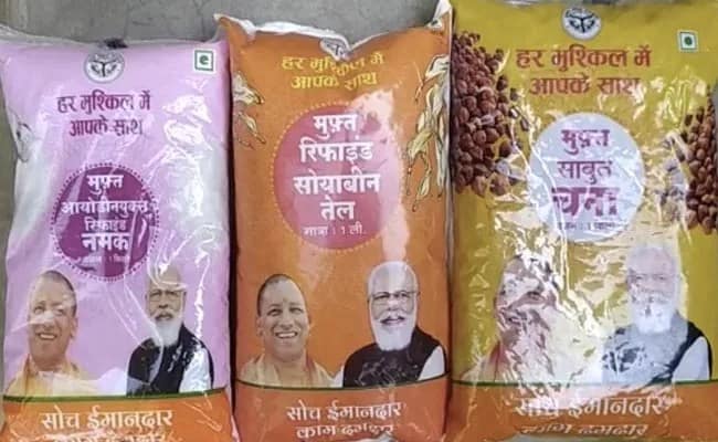 Soch Imaandar, Kaam Damdaar: Photos of PM Modi, CM Yogi on free salt, dal packets distributed to poo