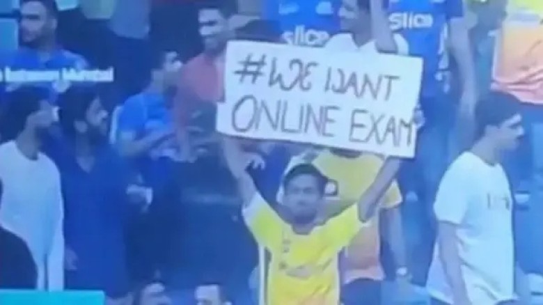 'We want an online exam,' CSK fan at the Mumbai stadium during an IPL match