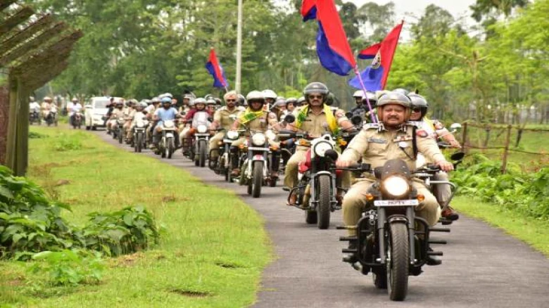 The Assam Police Department hosts a bike rally to commemorate the President's Color Award.