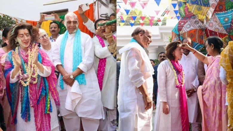 US Commerce Secretary Raimondo attends Holi celebrations at Rajnath Singh's residence in Delhi