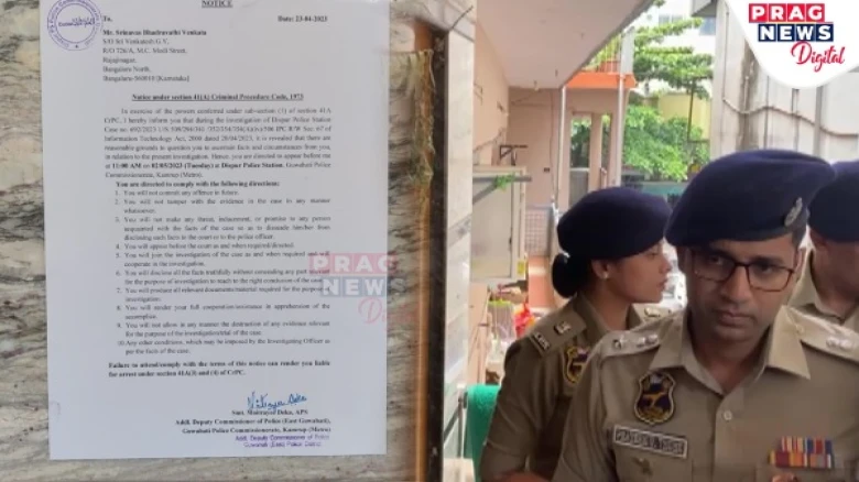 A police team from Assam arrived at Uncle of IYC president Srinivas BV's residence in Bengaluru