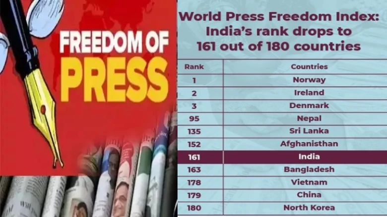World Press Freedom Index ranks India 161 out of 180 countries