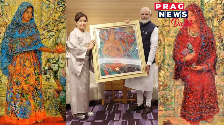 জাপানত  জাপানী শিল্পীৰ পৰা অনন্য শিল্পকৰ্ম উপহাৰ হিচাবে লাভ কৰি  অভিভূত মোদী