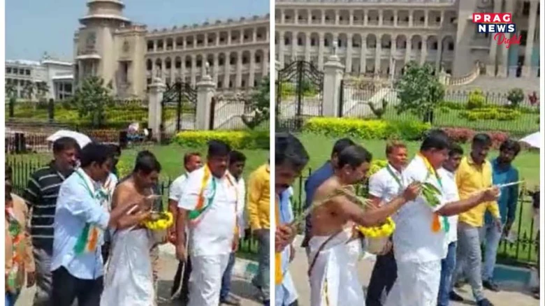 বালিলৈ যিপাত,সুগ্ৰীবলৈয়ো একেপাতেই; এইবাৰ কংগ্ৰেছ কৰ্মীয়ে কৰ্ণাটক বিধানসভাত প্ৰৱেশৰ পূৰ্বে গো-মূত্ৰ ছটিয়ালে বিধানসভাত