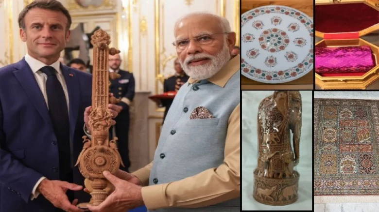 PM Modi gifts to Emmanuel Macron, French First Lady, and President of the National Assembly of France; Pics Inside