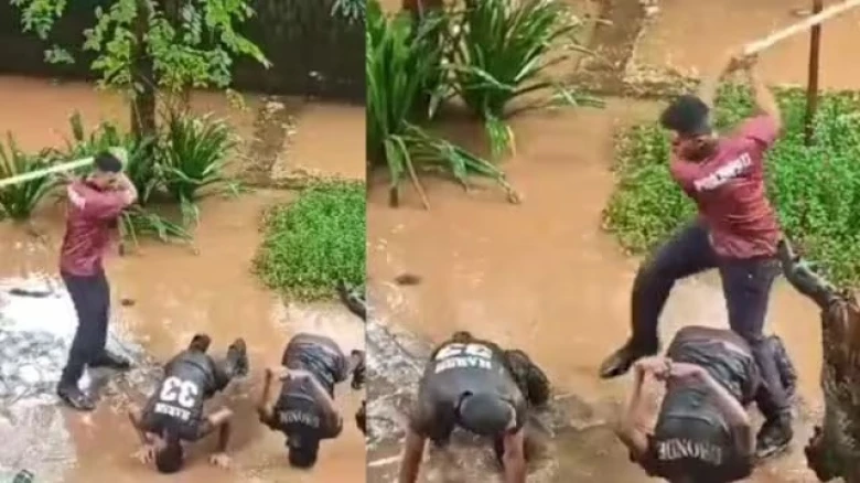 NCC students brutally beaten with face down in muddy water amid rain, Watch