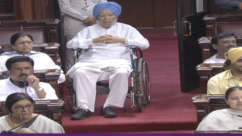 Former PM Manmohan Singh attends discussion in wheelchair at Rajya Sabha