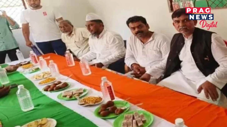 ৰাষ্ট্ৰীয় পতাকা মেজত পাৰি আহাৰ পৰিৱেশন, প্ৰয়াগৰাজত  আৰক্ষীয়ে গ্ৰেপ্তাৰ কৰিলে  ৪ জনক