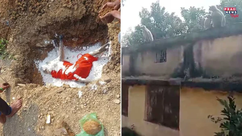 এটা বান্দৰৰ শেষকৃত্যত উপস্থিত কপিকুল;  অশ্ৰুসিক্ত নয়নেৰে দিলে বিদায়