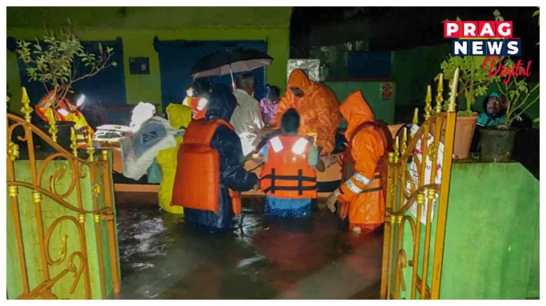 ঘূৰ্ণীবতাহ 'মিগজাউম'ৰ প্ৰভাৱত  ৰাতিটোৰ ভিতৰতে  প্লাৱিত চেন্নাই, দেৱাল খহি দুজনৰ মৃত