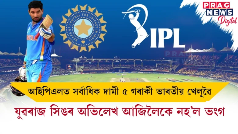 আইপিএলত সৰ্বাধিক দামী ৫ গৰাকী ভাৰতীয় খেলুৱৈ ; যুৱৰাজ সিঙৰ অভিলেখ আজিলৈকে নহ’ল ভংগ