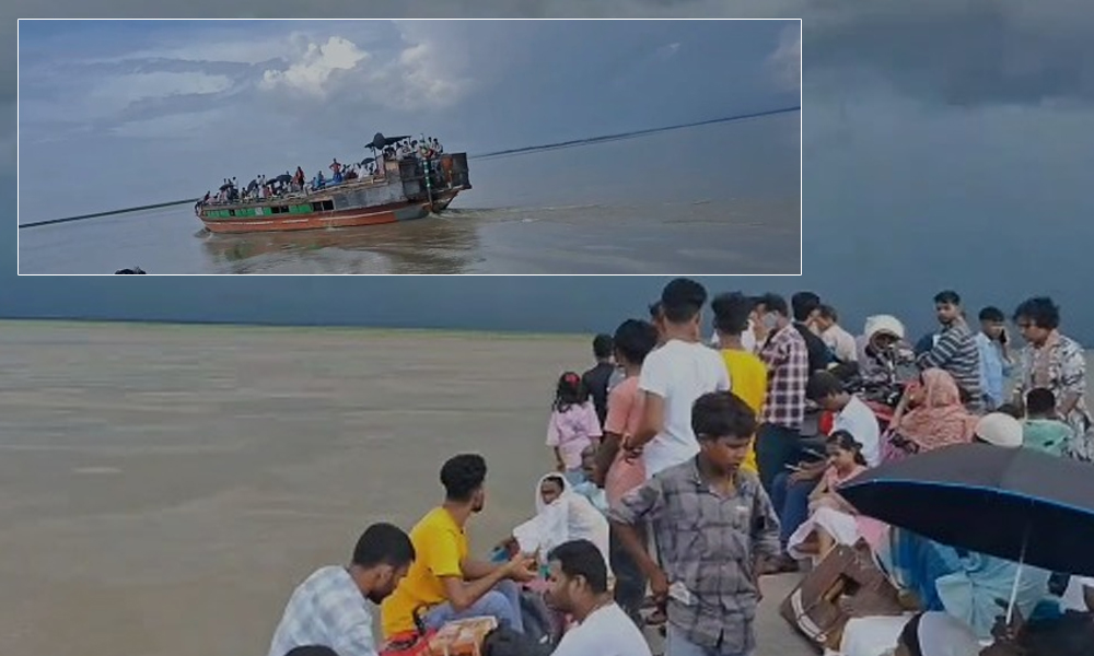 Storm Strands Passenger Ferry Midway on Brahmaputra in Dhubri