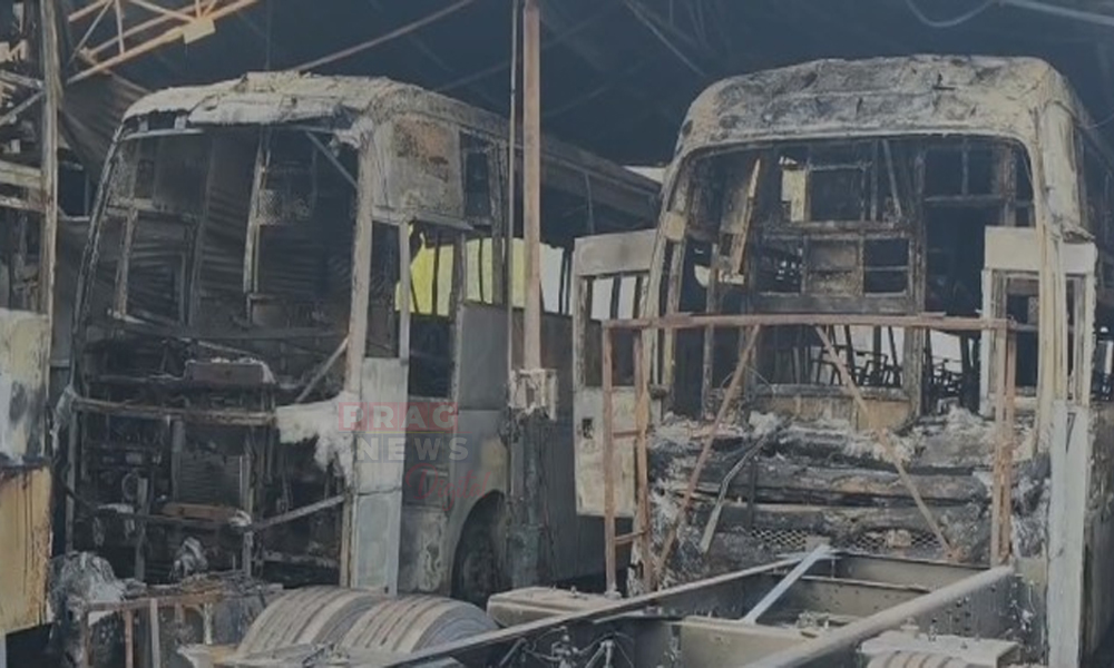 Massive Fire Guts Bus Garage in Lokhra, Eight New Buses Reduced to Ashes