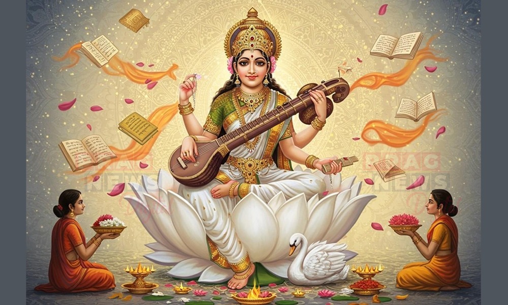 আজি বিদ্যাৰ অধিষ্ঠাত্ৰী দেৱী সৰস্বতী পূজা; বাগদেৱীৰ বন্দনাৰে মুখৰিত চৌপাশ