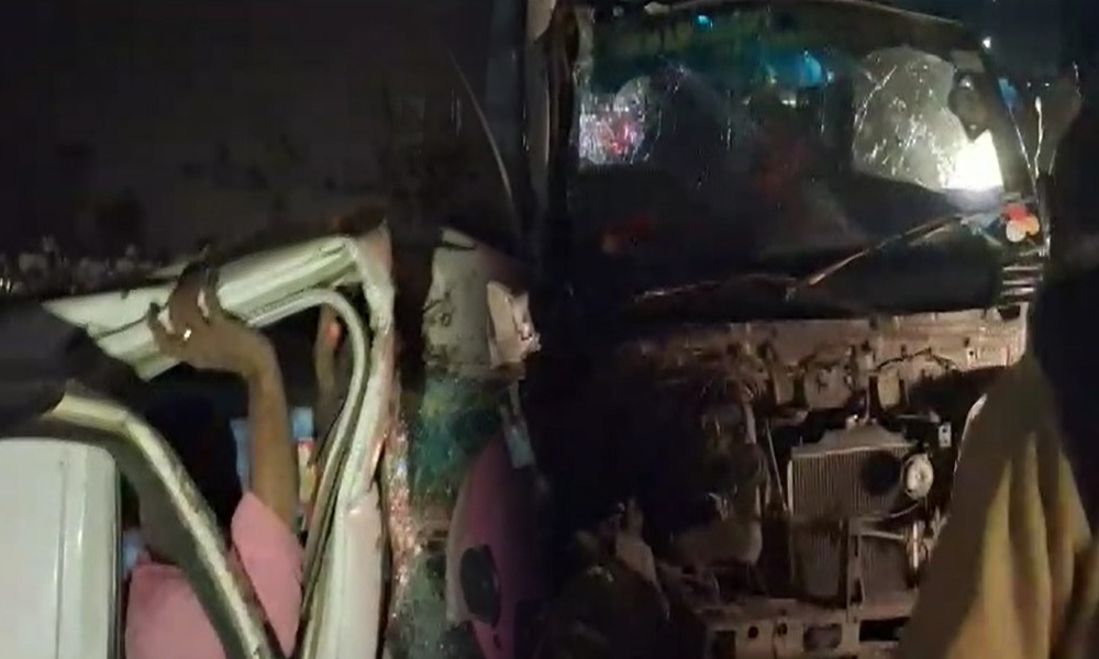 Accident in Mathgharia Flyover: Driver Rescued After Head-On Collision