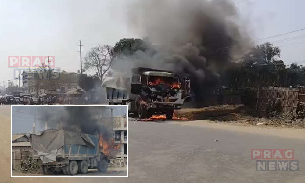 Moving Dumper Catches Fire in Jagiroad; Driver and Three Others Escape Unhurt