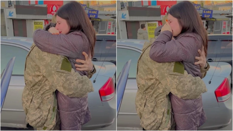 Ukrainian soldier meets pregnant wife after 30 weeks, the viral video will melt your heart