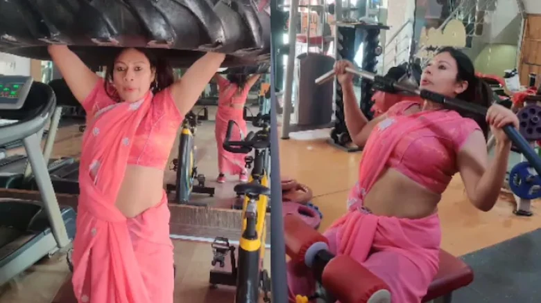 Woman works out and lifts weights wearing a saree in viral video. Internet is startled