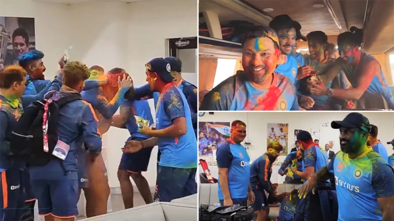 Rohit Sharma plays Holi with Team India in Ahmedabad, watch video