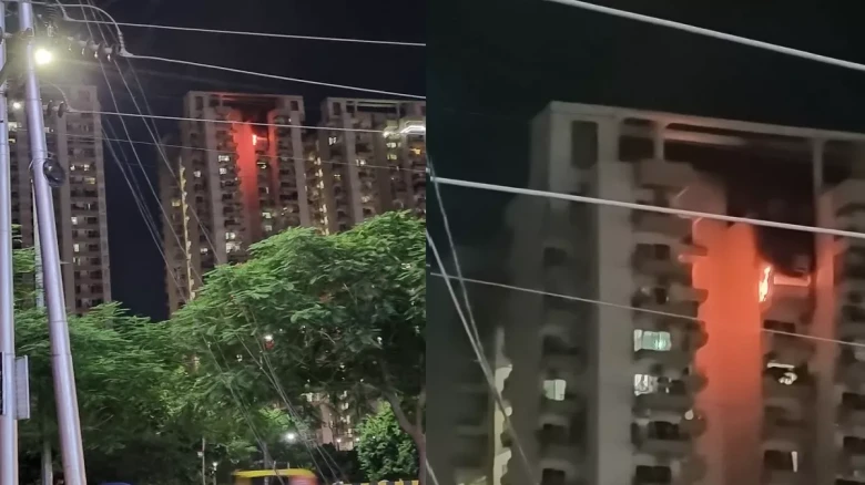 Greater Noida: Massive fire engulfs Gaur City's 14th Avenue society, prompting the arrival of the fire department