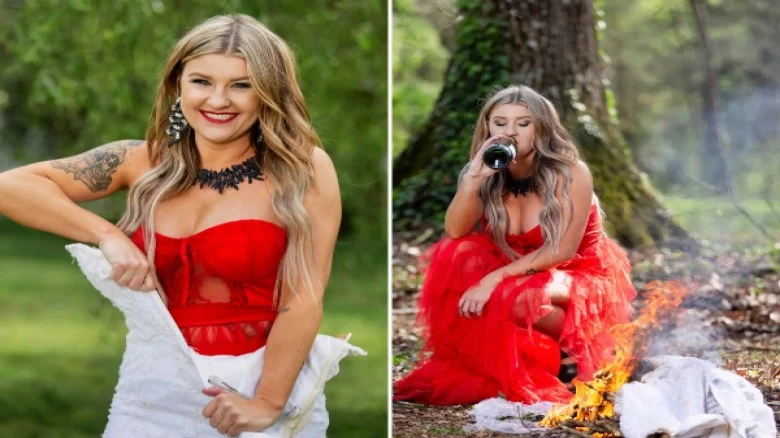 Bizzare Incident! A woman burns her wedding dress during a photoshoot; says, 'Celebrating Divorce'