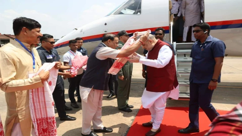 Union Home Minister Amit Shah arrives in Guwahati, CM welcomes