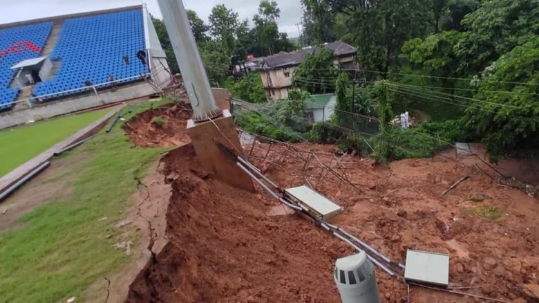 Meghalaya: A section of the PA Sangma Football Stadium collapsed