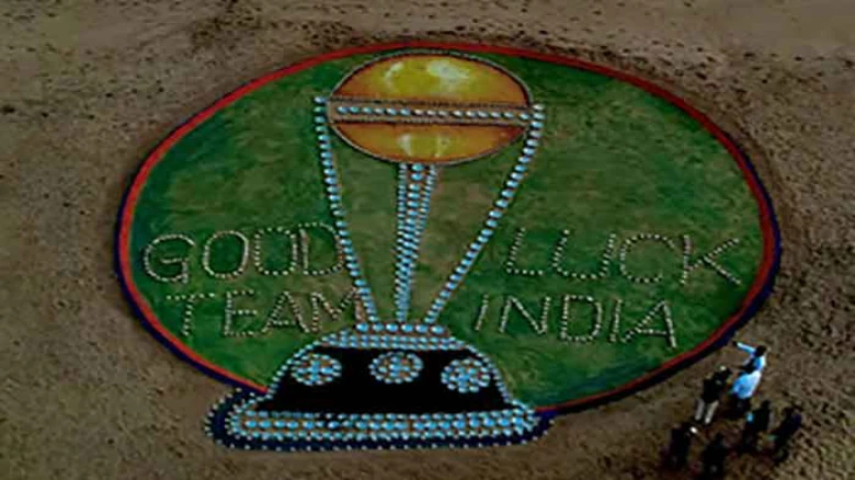 Sand artist Sudarsan Pattnaik wishes 'Team India' Best Of Luck with Sand Sculpture