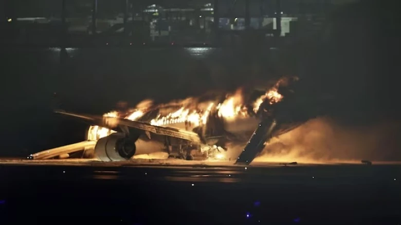 Japan Airlines plane catches fire on Tokyo airport runway, all 379 onboard evacuated