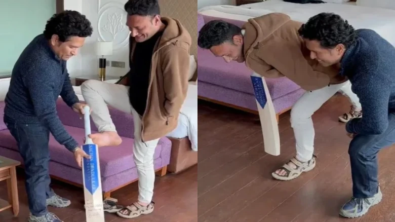 Sachin Tendulkar meets differently-abled cricketer Amir Hussain in Kashmir, gifts him signed bat: Watch the video