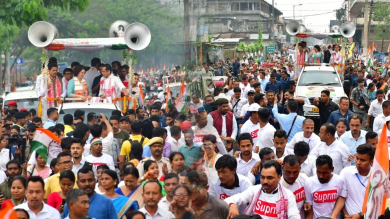 Assam: Priyanka Gandhi holds roadshow in Titabor in support of Gaurav Gogoi